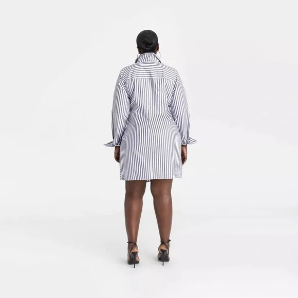 KBB KAHLANA Target‎ S Small Long Sleeve The Draped Shirtdress Blue Striped Dress - Picture 10 of 12